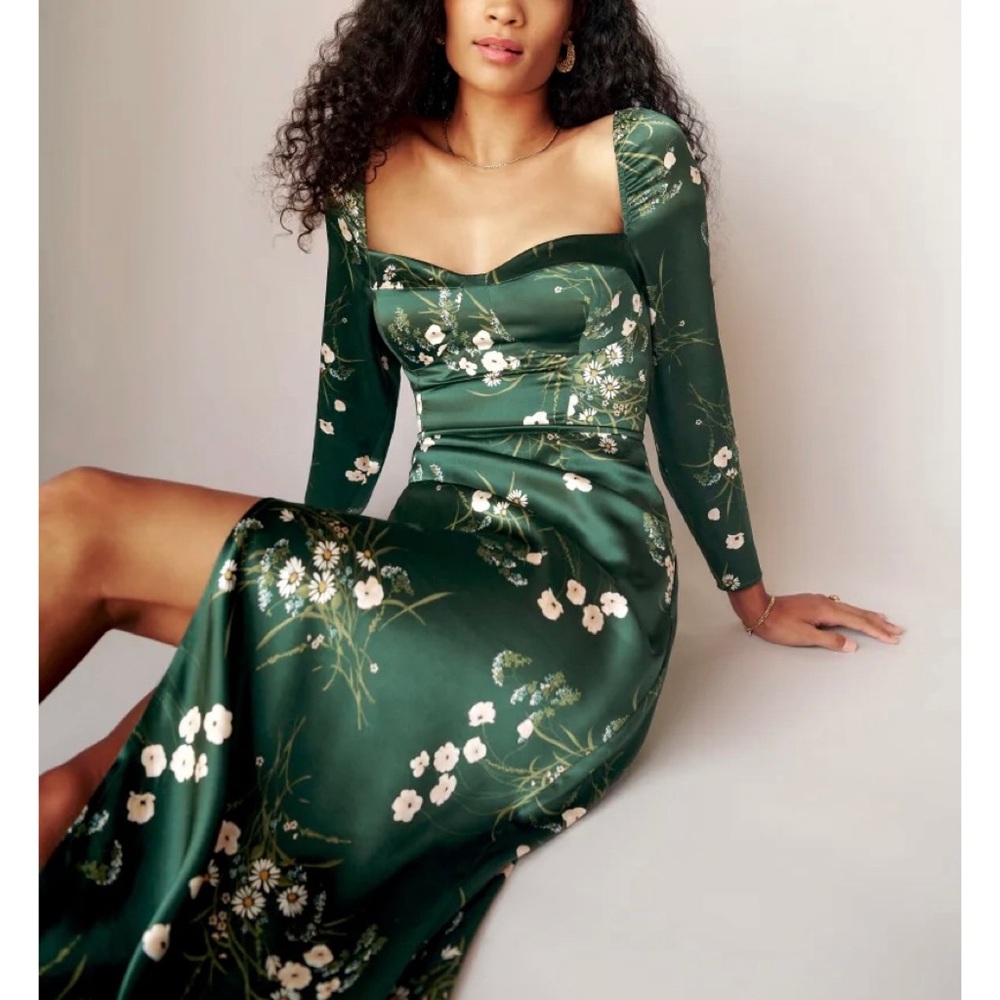Reformation gloriana silk midi dress emerald green florals